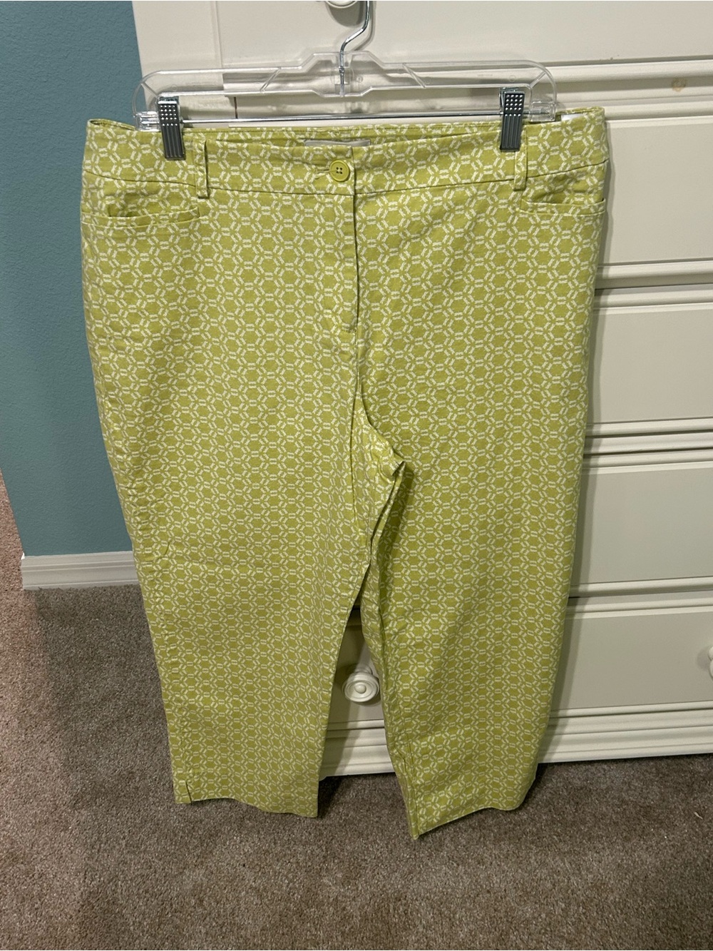 Talbots Lime Green & White “The Perfect Crop” Cropped Patterned Pants